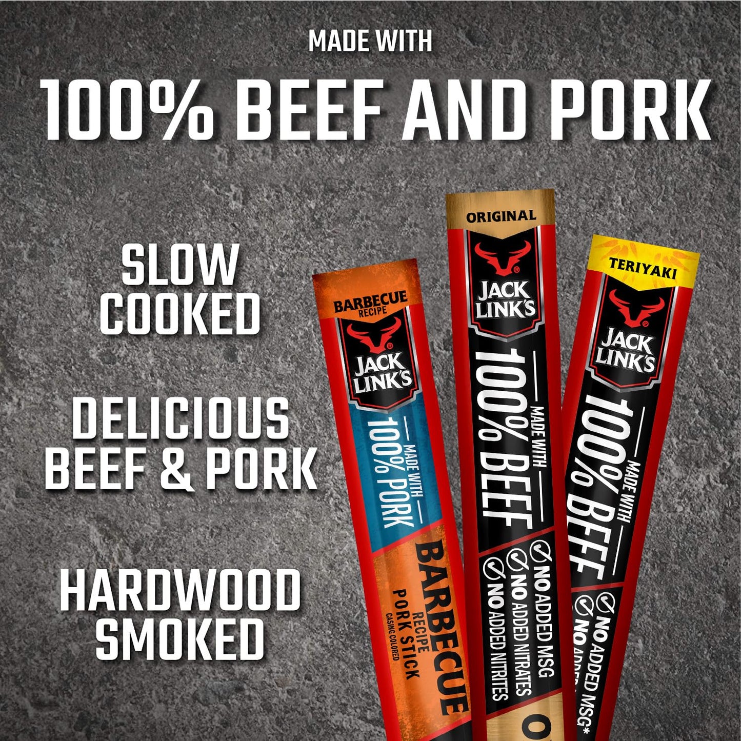 Jack Links Beef Sticks - Includes (9) Original, (7) Teriyaki, (4) Barbecue Pork Protein Snack, No Added MSG - 0.92 Oz. (20 Coun