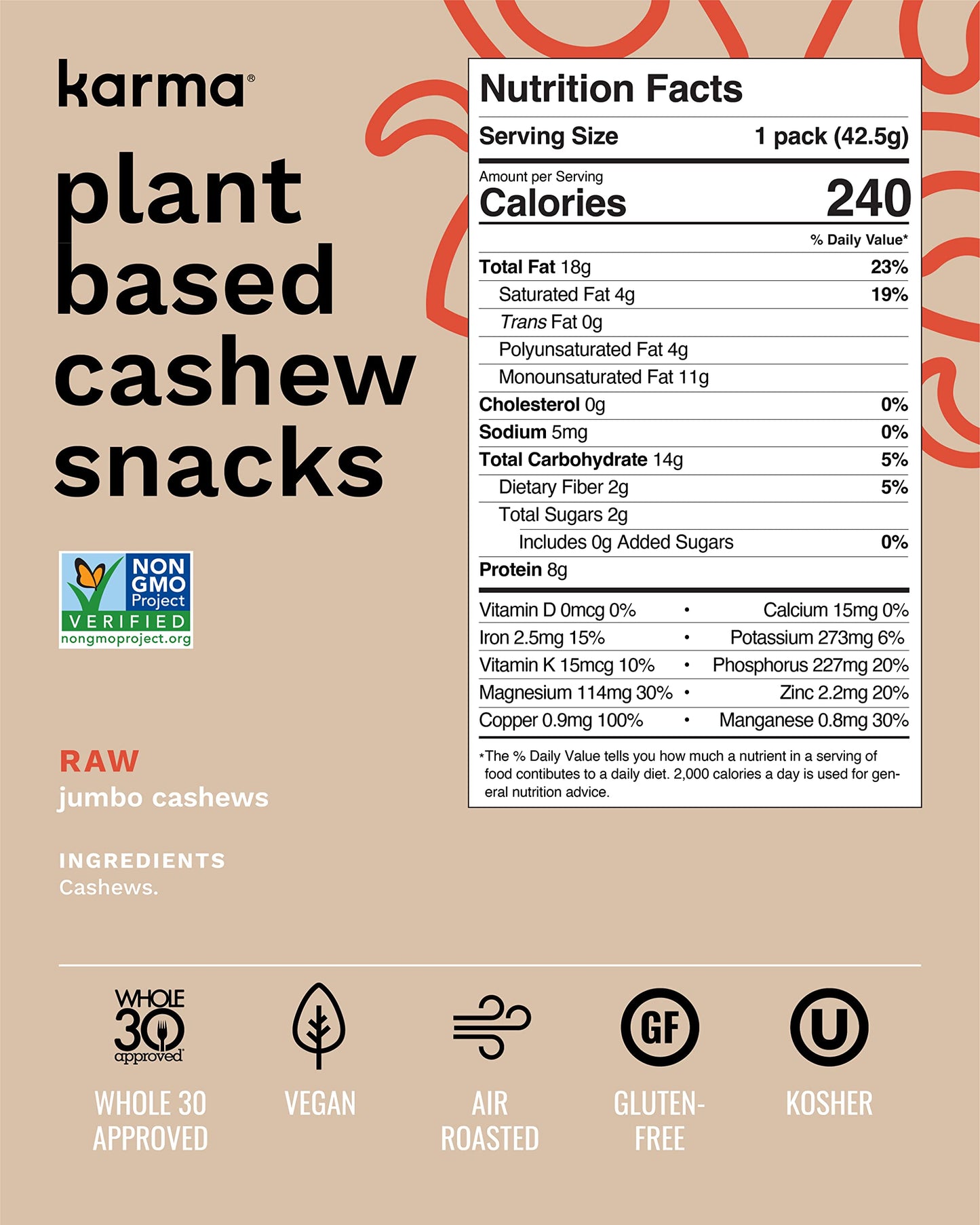 Raw Jumbo Cashews by Karma Nuts, Whole, Vegan, Gluten Free, Low Net Carb, Natural, No Sugar Added, Keto Friendly, Everyday Nut S