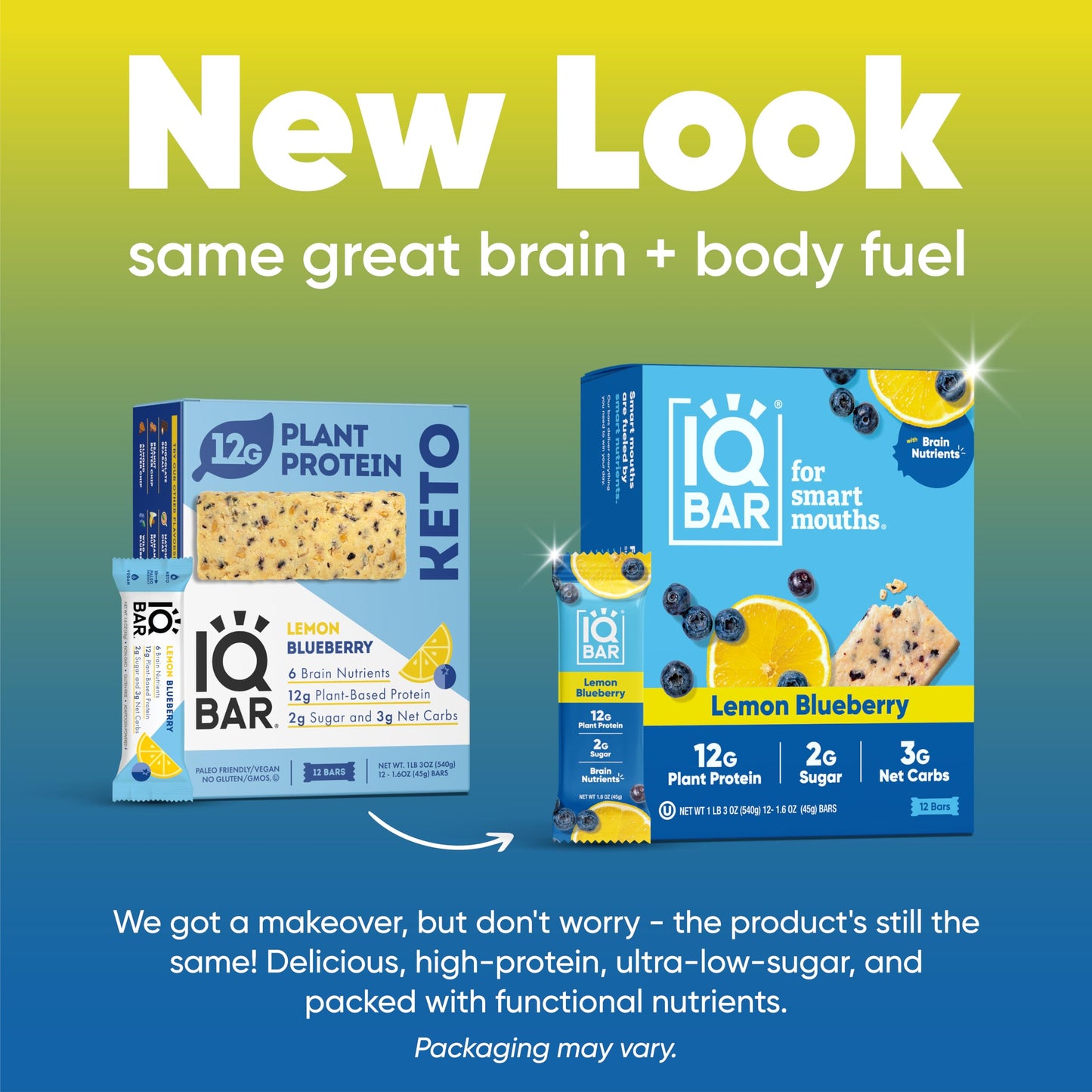 IQBAR Keto Protein Bars - Lemon Blueberry - 24 Count - Low Carb, High Fiber, Vegan Snack