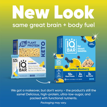 IQBAR Keto Protein Bars - Lemon Blueberry - 24 Count - Low Carb, High Fiber, Vegan Snack