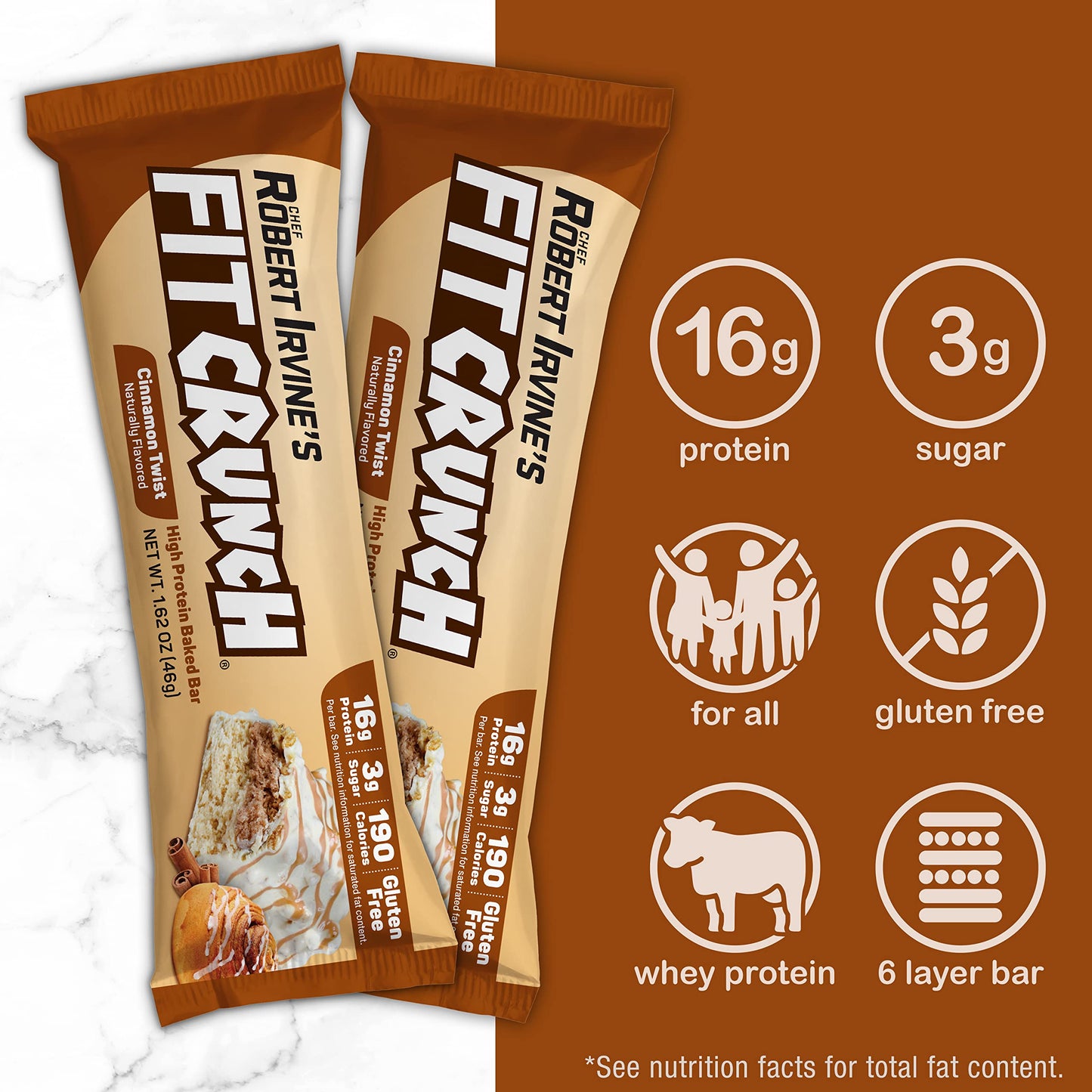 Fitcrunch Snack Size Protein Bars, Designed By Robert Irvine, 6-Layer Baked Bar, 3G Of Sugar & Soft Cake Core (9 Bars, Cinnamon
