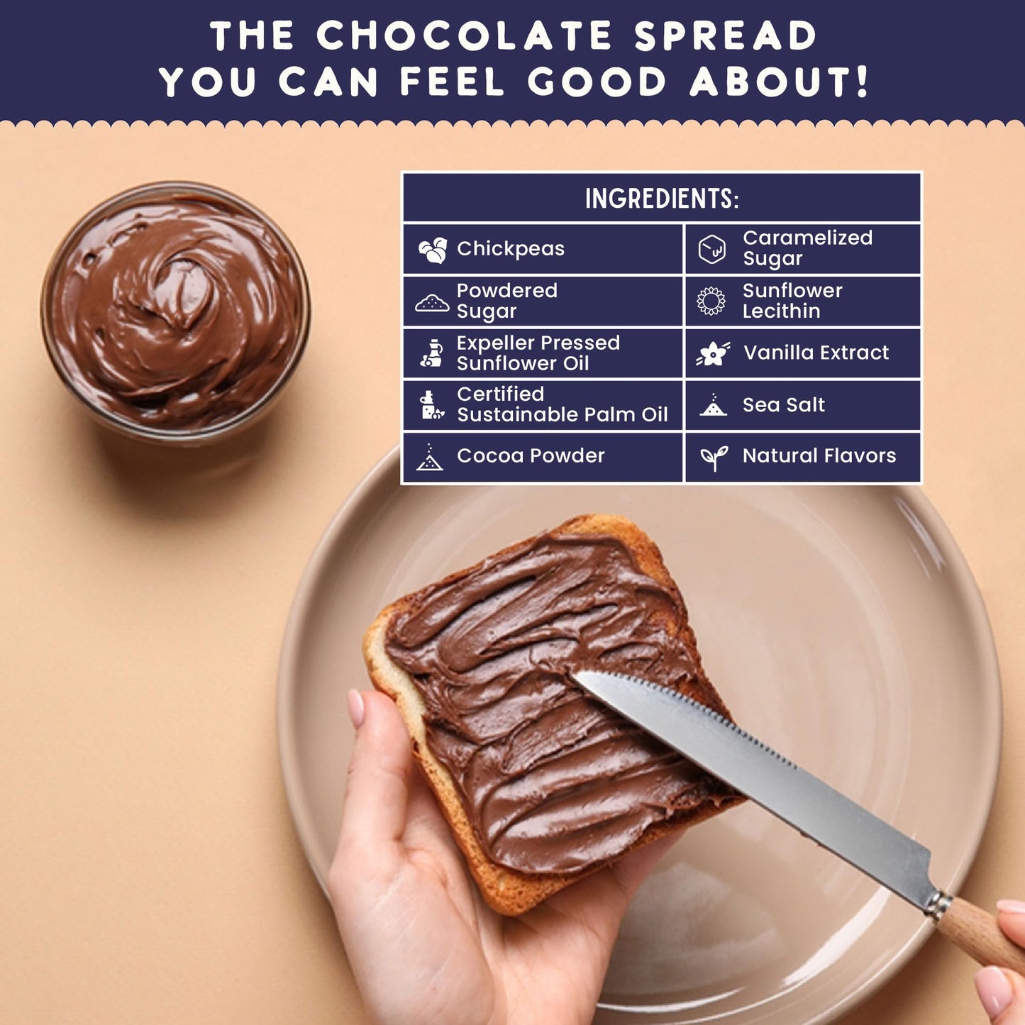 Finally Nut Free Cocoa Spread - Less Sugar Than Leading Brands - Made with USA-Grown Chickpeas, Plant-Based, Vegan, Top-9 Allerg