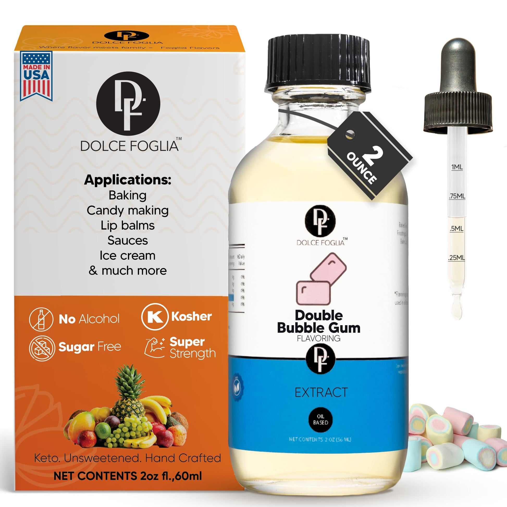 Dolce Flav Bubble Gum Extract Oil - Sugar-Free, Zero Calories - 2 Oz. Multipurpose Flavoring for Candy, Lip Balm, Ice Cream
