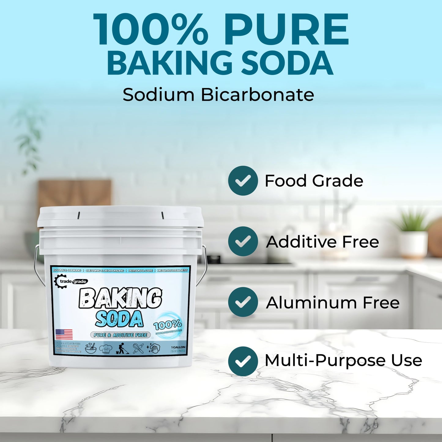 TradeGrade Pure Baking Soda Powder - 1 Gallon Bucket  Sodium Bicarbonate Powder | enhanced Food-Grade for Baking  Bread  Cookies & More | Baking Soda for Cleaning  Natural Cleaner & Deodorizer (1 Gallon)