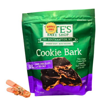 The Bake Shop Dark Chocolate Cookie Bark with Sea Salt, 14 oz, Thin Crispy Cookies with Bonus Bag Sealer Clip by RH940