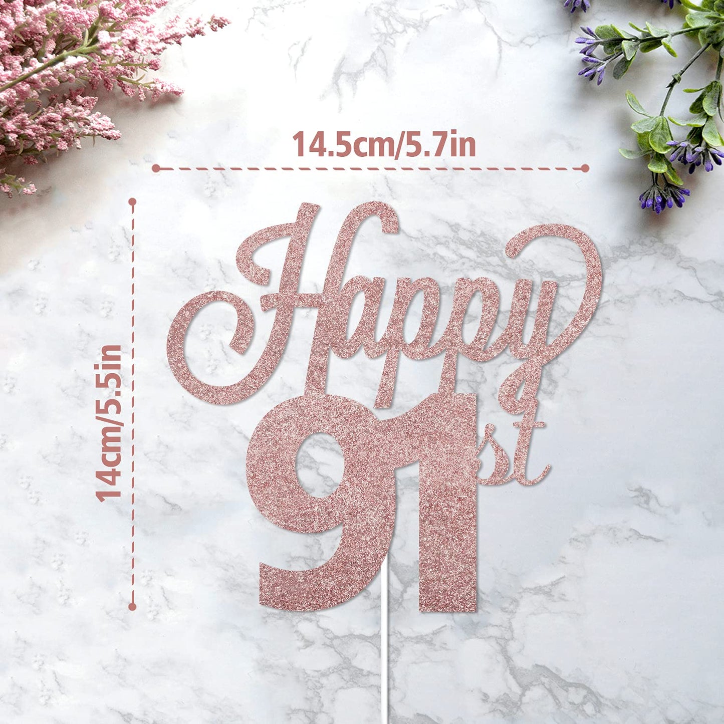 Lingteer Happy 91St Birthday Cake Topper - Cheers To 91St Birthday 91 Years Old Birthday Party Cake Decorations Sign.