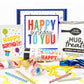 Golden Gift Box Birthday Treat Box with Mug Cake Kit, Confetti Color, 1 Unit, Complete Gift Set with Candles and Treats