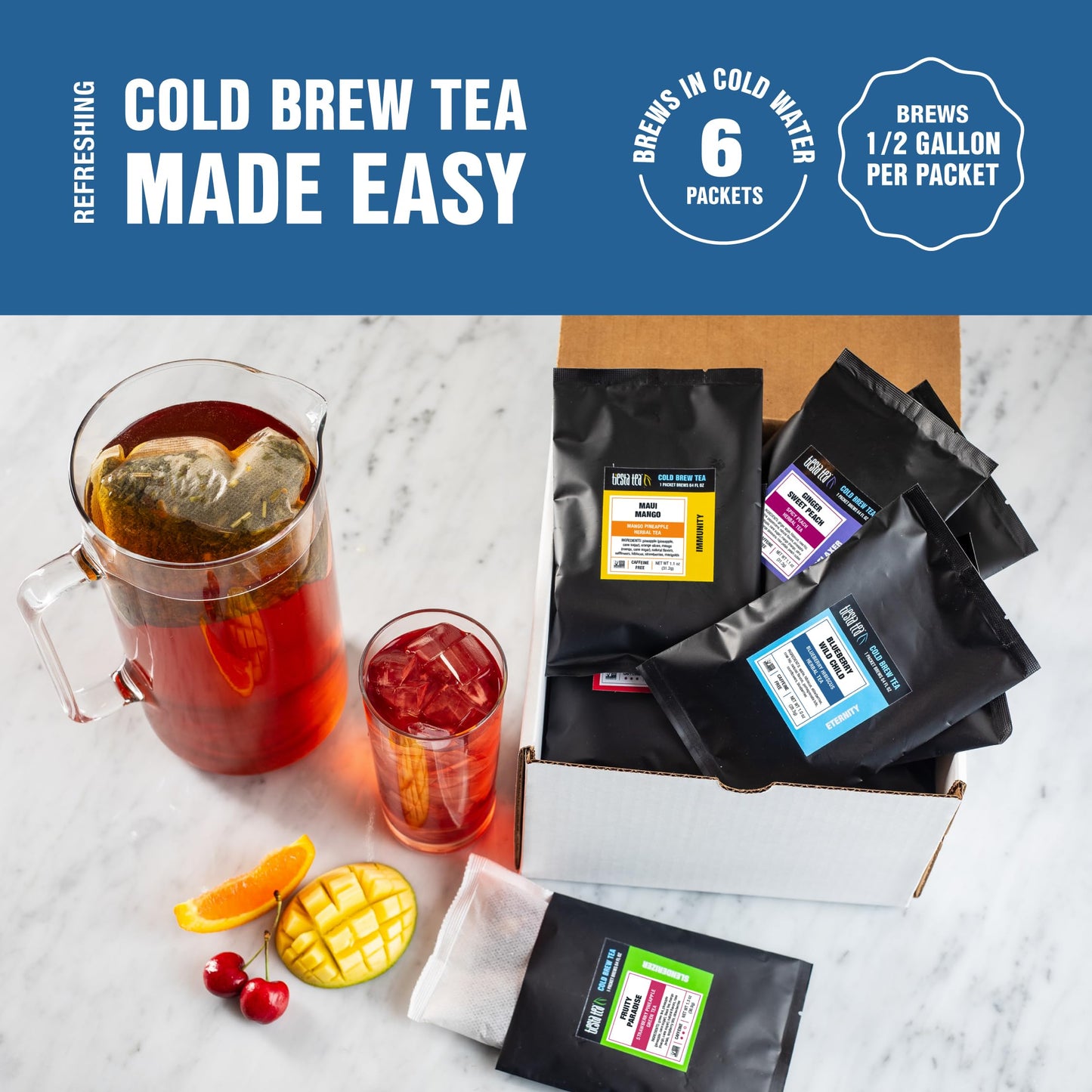 Tiesta Tea Cold Brew Variety Pack - Loose Leaf Tea Sample Set, Medium to Non-Caffeinated, 6 Count