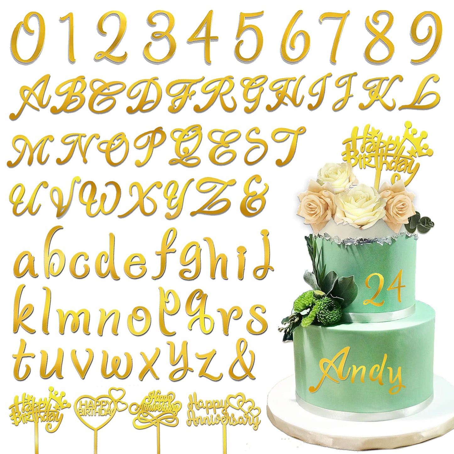 Acrylic Alphabet Number Cake Topper Diy Personalized Name Cake Toppers With A-Z Letter 0-9 Number Happy Birthday And Happy Anniv