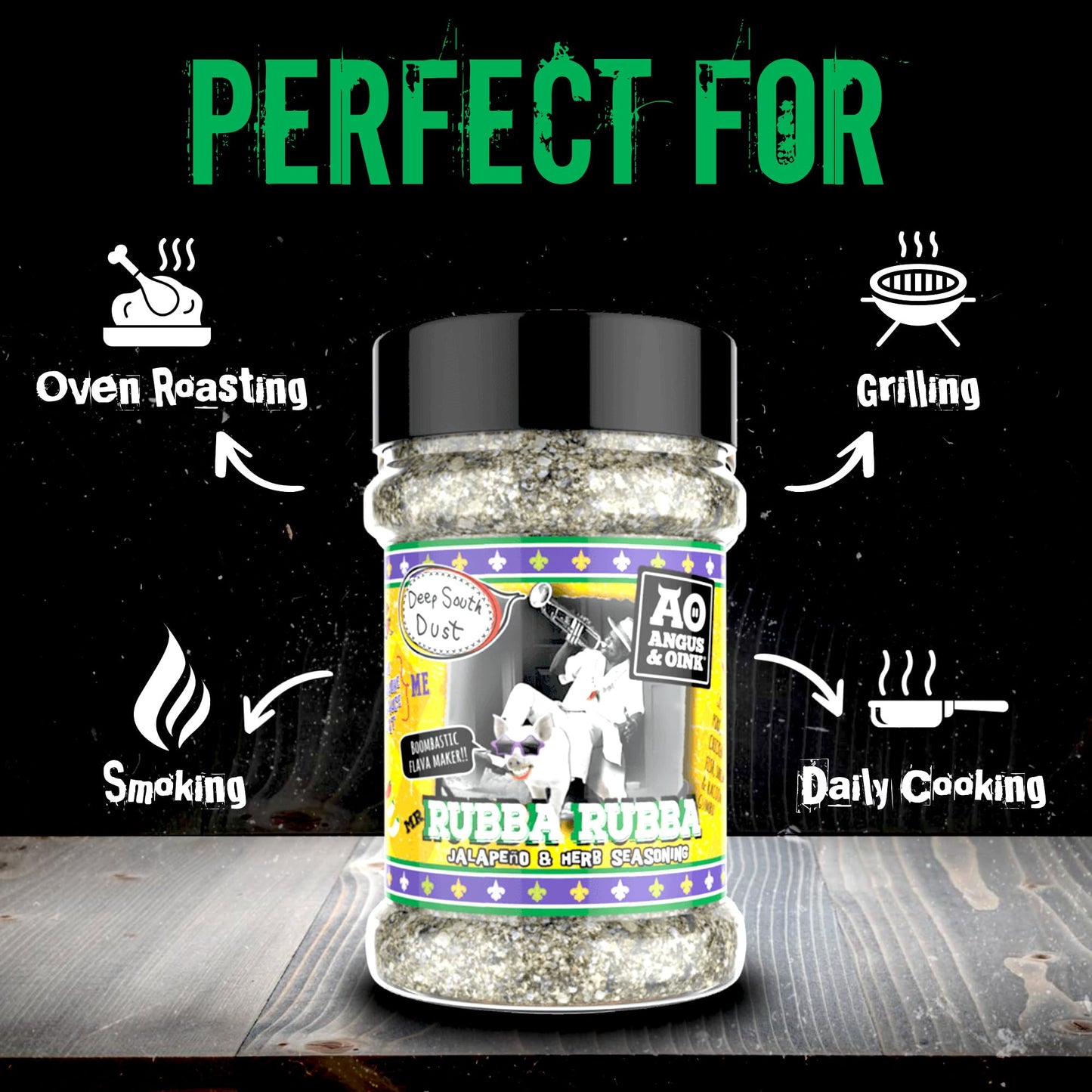 Angus & Oink | Rubba Rubba Jalapeno & Herb Seasoning | Authentic Creole And Cajun Flavours | Perfect For Shrimp, Pork, Fish, & C