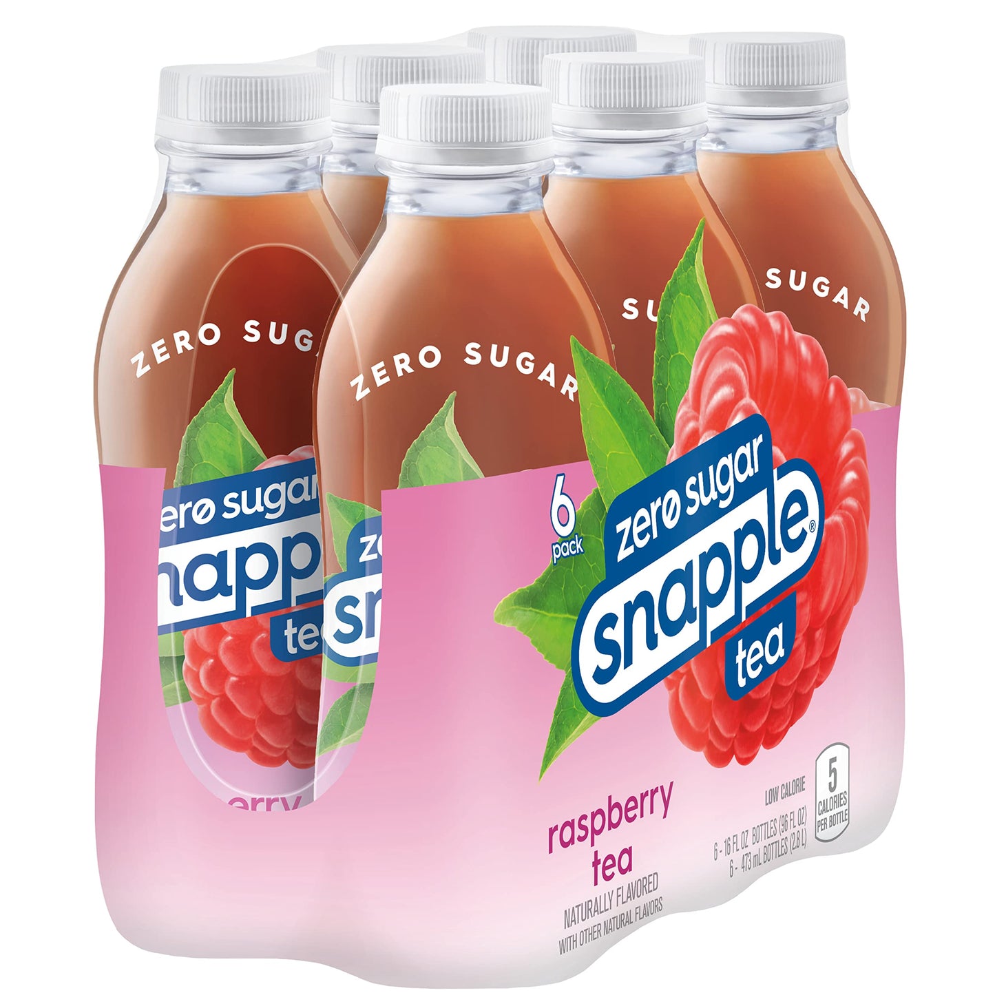 Snapple Zero Sugar Raspberry Tea, 16 fl oz recycled plastic bottle, 6 pack