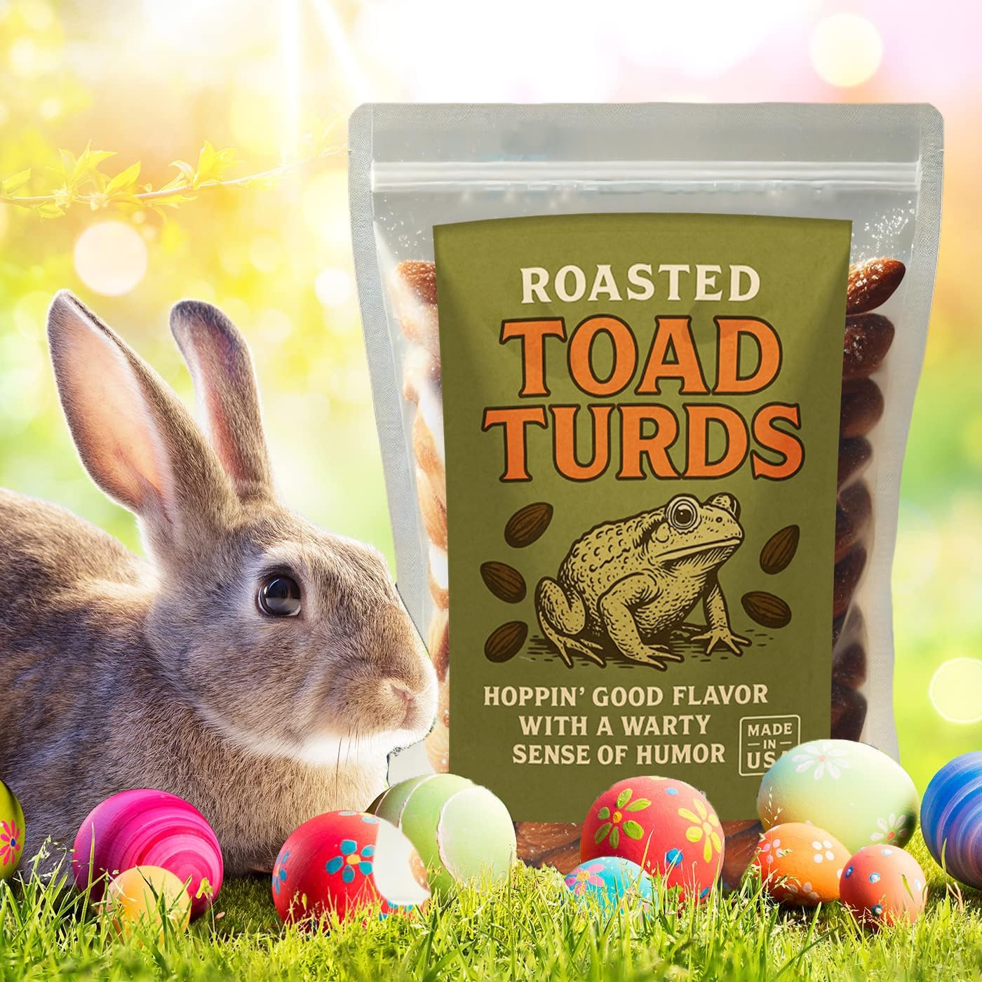 Gears Out Toad Turds Roasted Almonds - Gourmet Snack, 8 oz, Funny Gag Gift for Frog Lovers and White Elephant Parties
