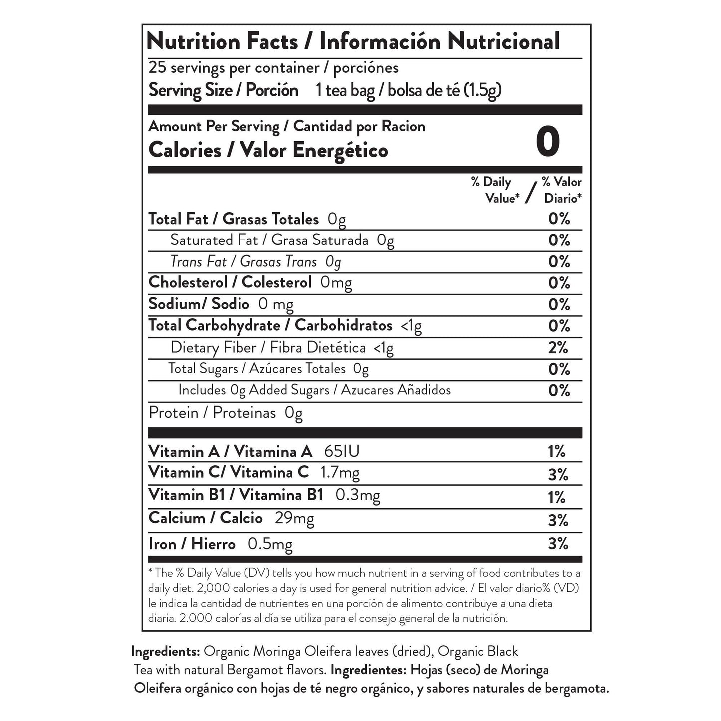 Tree - Organic Moringa Superfood Tea, 25 Individually Sealed Tea Bags, Earl Grey (Keto, Detox, Energy & Immunity Booster, Vegan, Gluten-Free, Organic, Non-Gmo, Caffeine-Free)