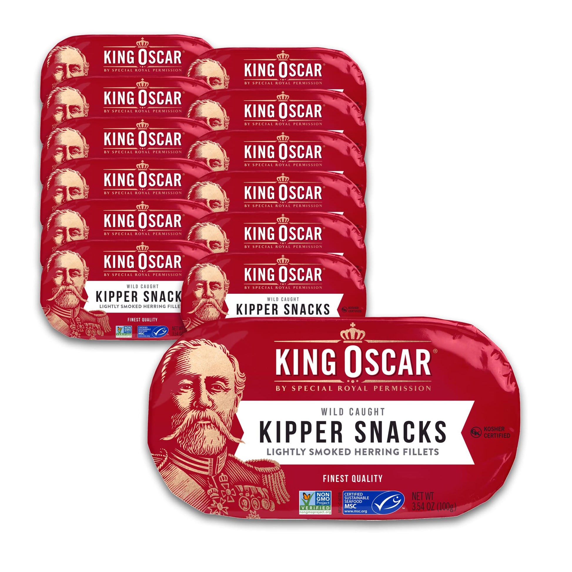 King Oscar Kipper Snacks, Lightly Smoked Herring Fillets, 3.54 Ounce Cans (Pack of 12), Wild Caught, Model KOC60051