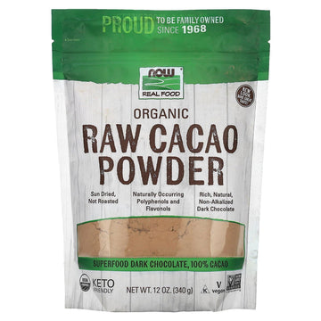 NOW Foods, Organic Raw Cacao Powder, with Polyphenols and Flavonols, Sun-Dried, Intensely Rich Flavor, 12-Ounce (Packaging May V