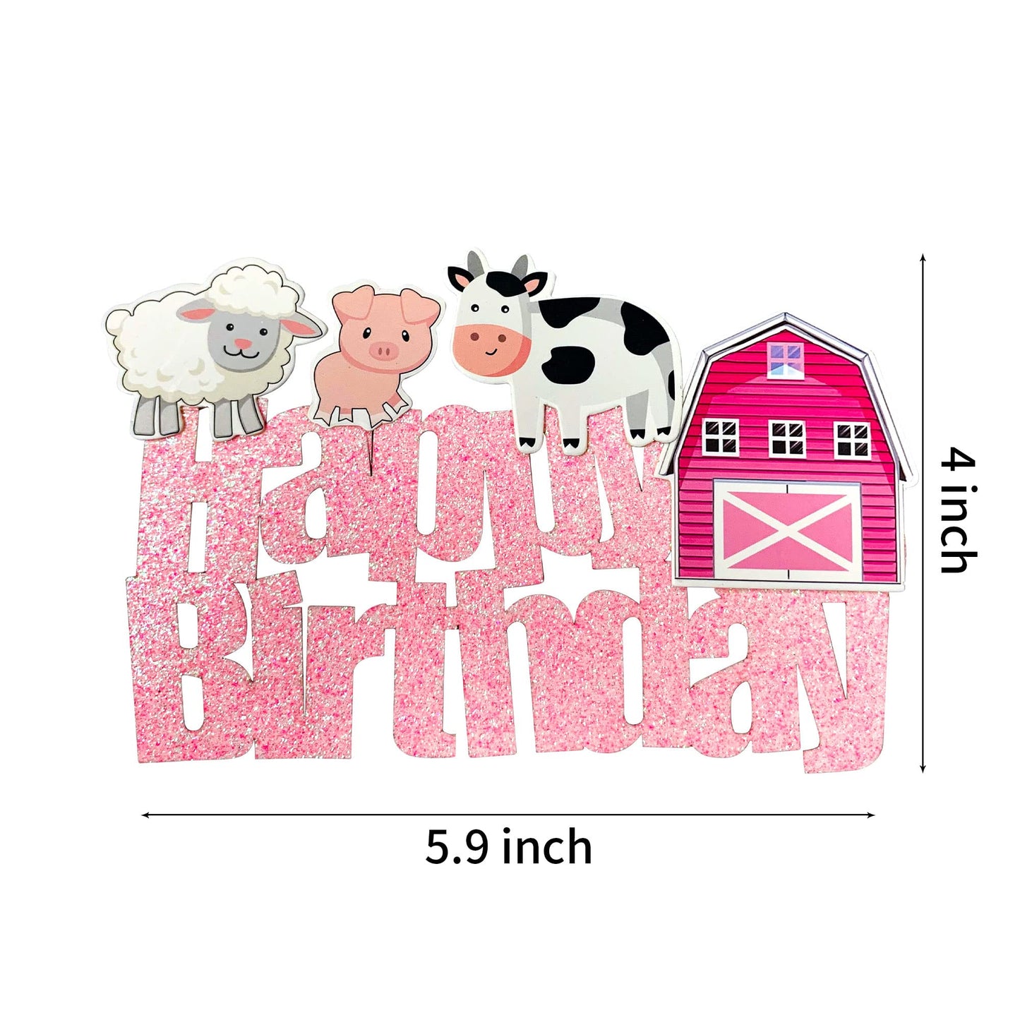 Glitter Pink Farm Animals Cake Topper Pink Farm Animals Birthday Cake Decoration Farm Animals Birthday Party Supplies Cow Birthd