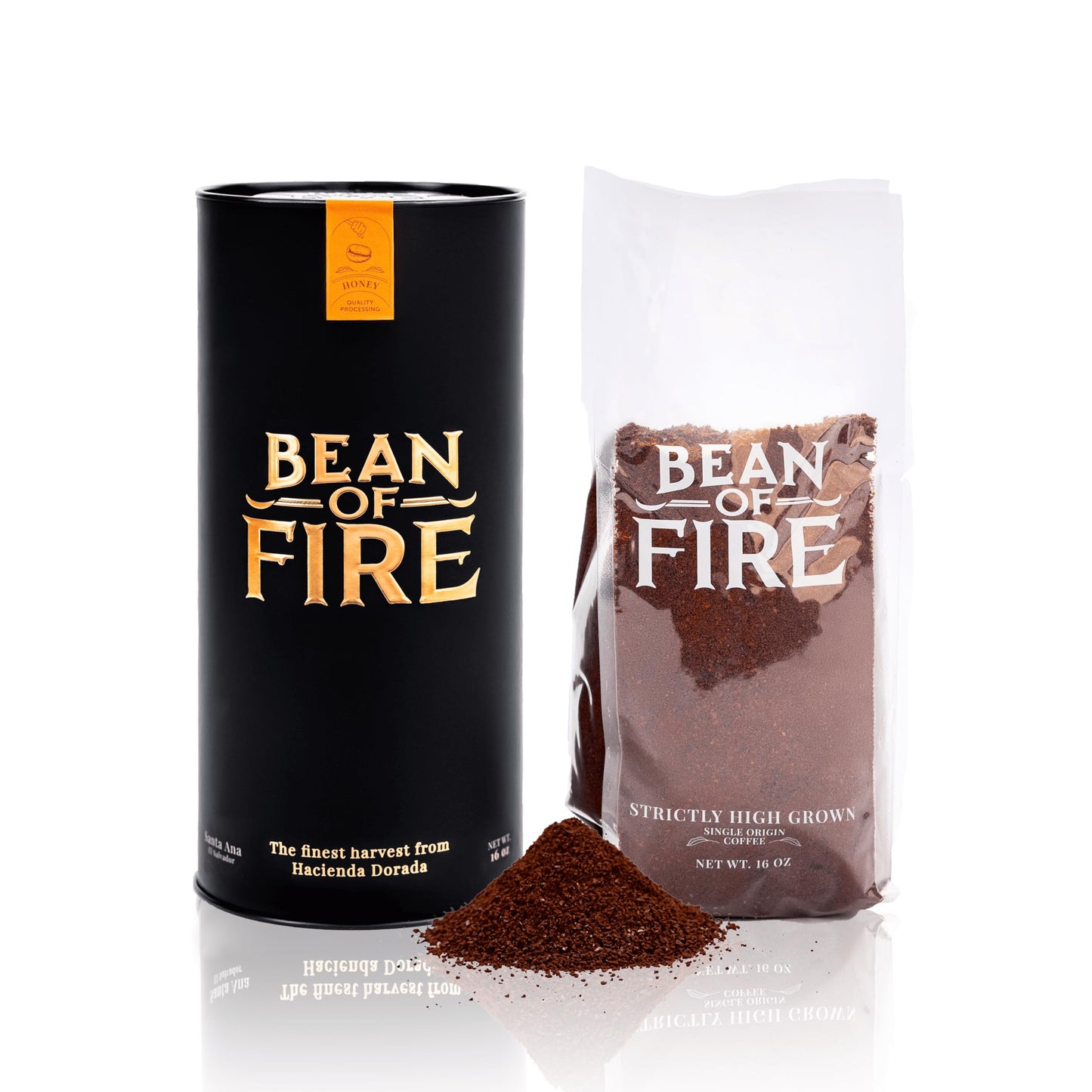 Bean of Fire El Salvador Red spirit-inspired flavor Honey Ground Coffee - Medium Roast  Single Origin Specialty  Smooth & Fruity Cup (16 oz)