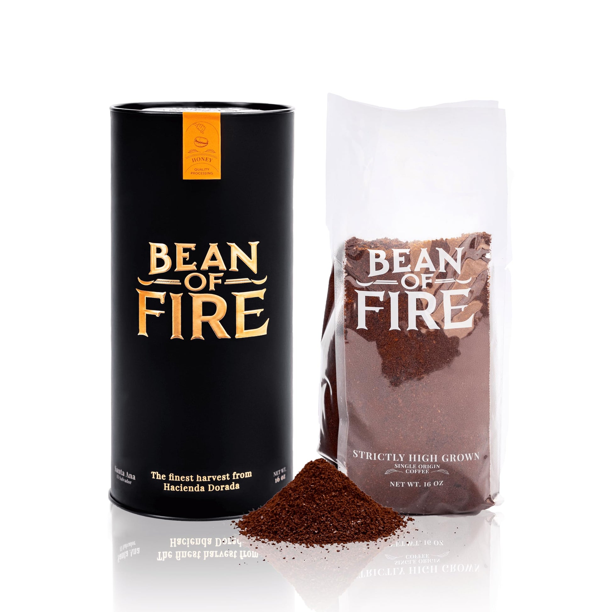 Bean of Fire El Salvador Red spirit-inspired flavor Honey Ground Coffee - Medium Roast  Single Origin Specialty  Smooth & Fruity Cup (16 oz)