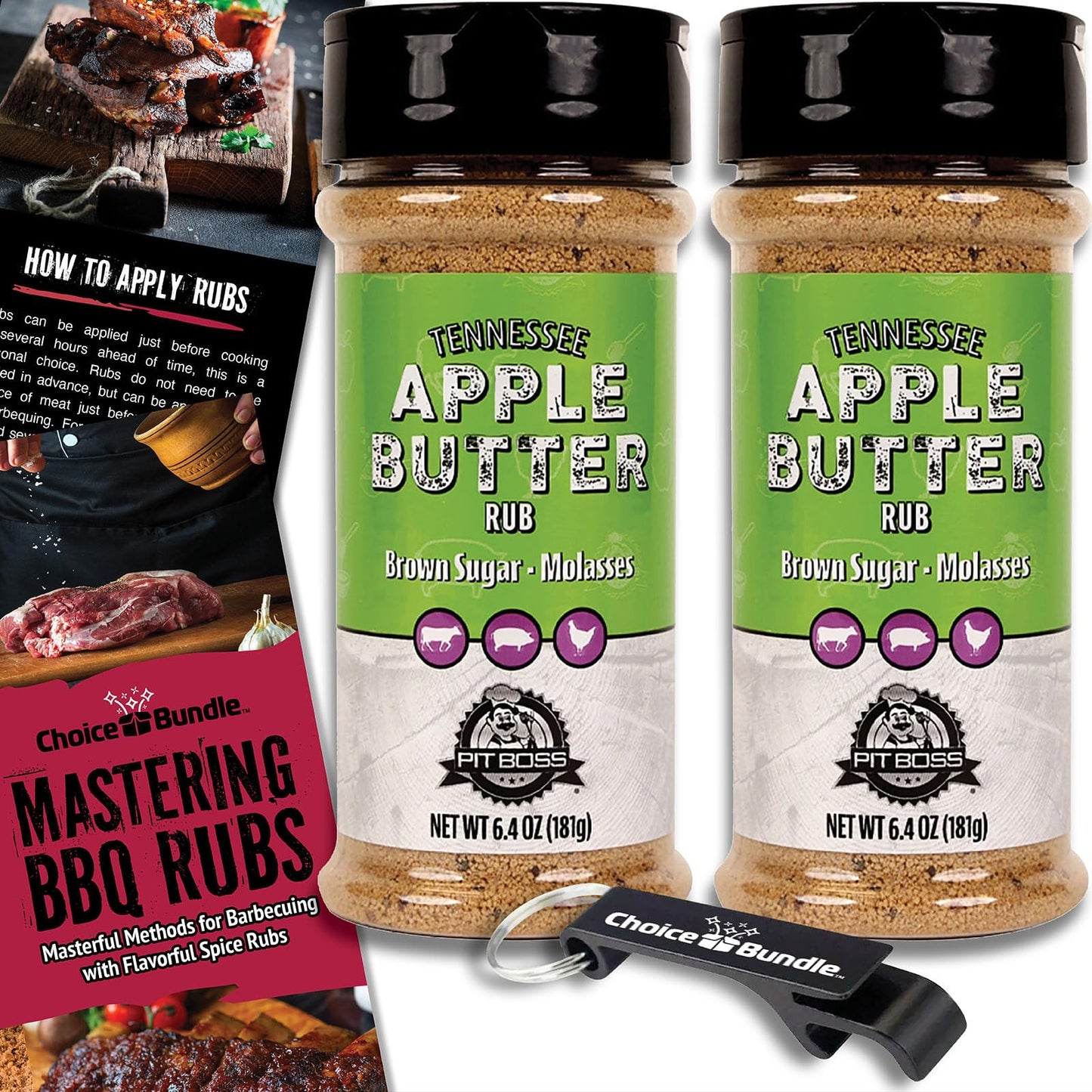 Pit Boss BBQ Mixed Seasoning Spice & Rub Bundle, 12.8 oz (2 Pack) with Guide & Keychain Opener