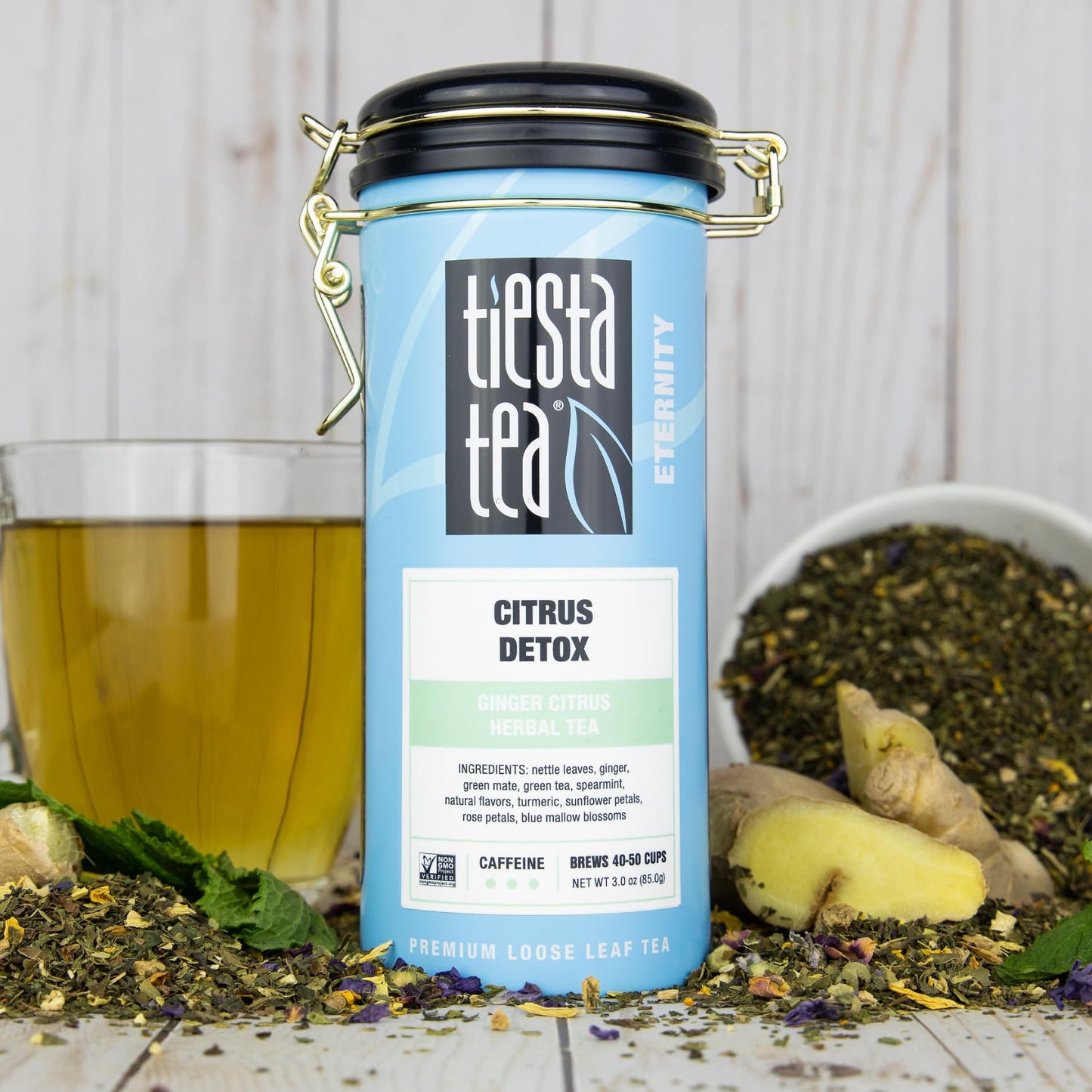 Tiesta Tea Ginger Citrus Herbal Tea Loose Leaf 3oz Tin Brews 50 Cups Caffeine-Free