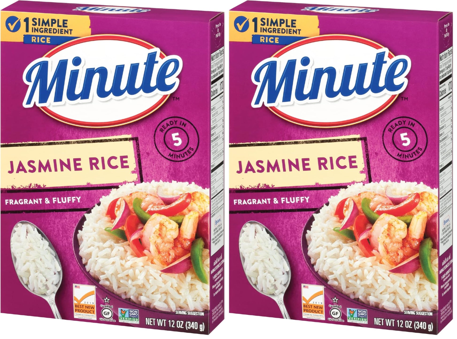 Minute Jasmine Rice, Instant Jasmine Rice for Quick Dinner Meals, 12 Ounce Box (Pack of 2)
