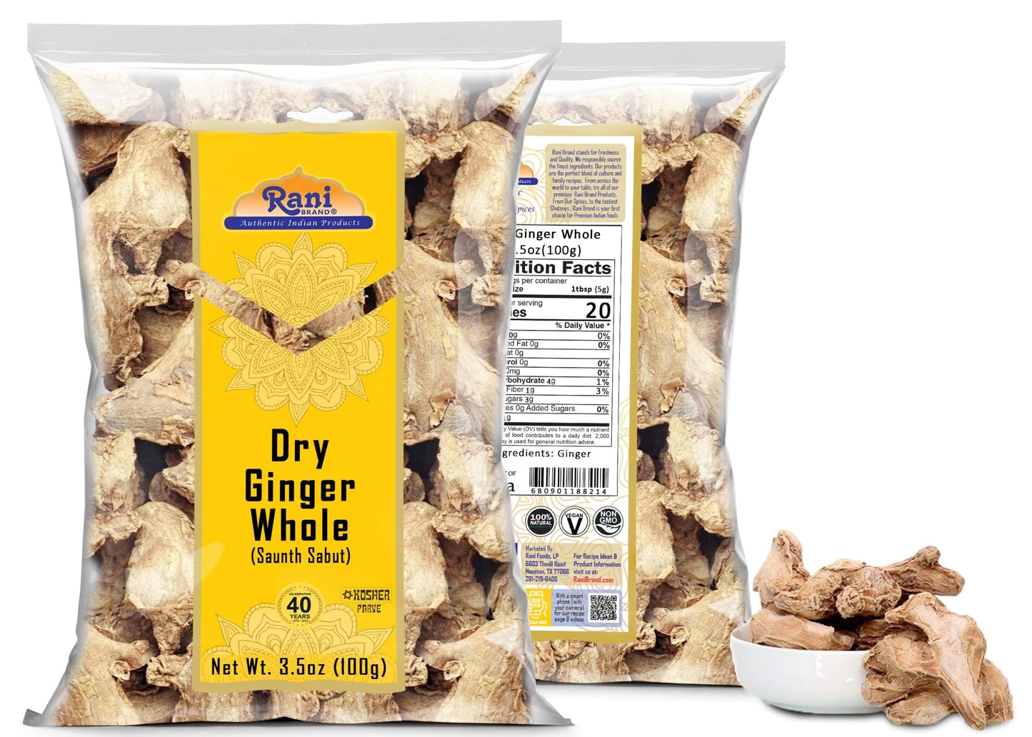 Rani Ginger (Adarak Sabut) Whole, Spice 3.5Oz (100G) ~ All Natural | Vegan | Gluten Friendly | Non-Gmo | Kosher | Indian Origin