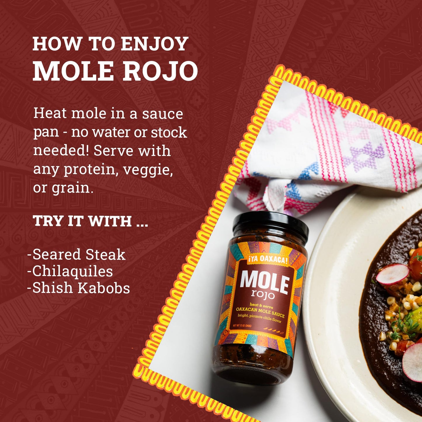 Ya Oaxaca Mole Sauce Rojo - Bold Spice Blend - Vegan & Gluten Free - 12oz