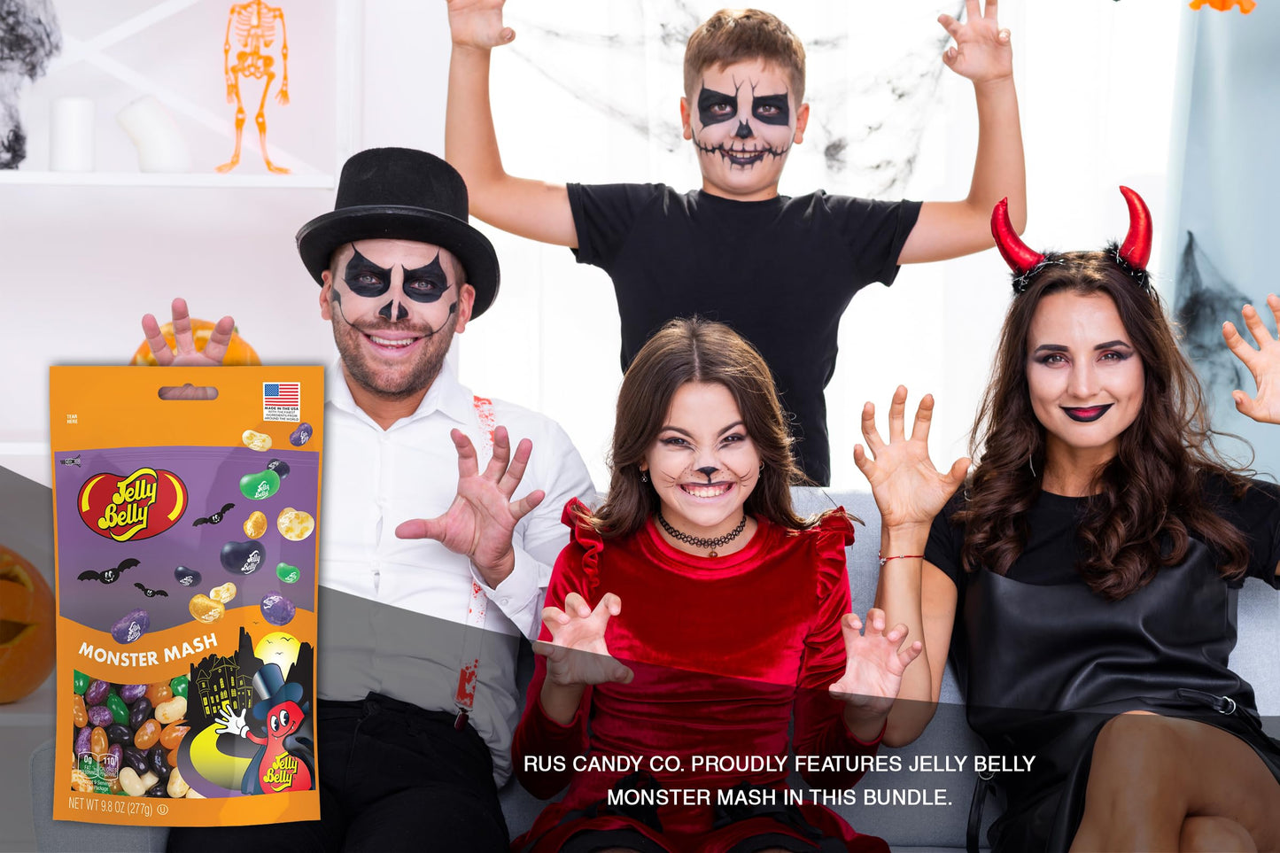 Jelly Bean Assorted Flavor - 9.8Oz Bag With Pocket Size Travel Bag + 3 R.U.S. Candy Cards- Spooky And Sweet Halloween Jelly Bean