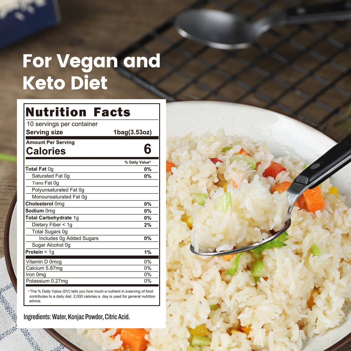 Hethstia Konjac Rice, 10 Packs Low Carb Shirataki Rice, Keto, Vegan, Gluten-Free, Sugar-Free, Low Calorie, Low Carb, Ready-to-Ea