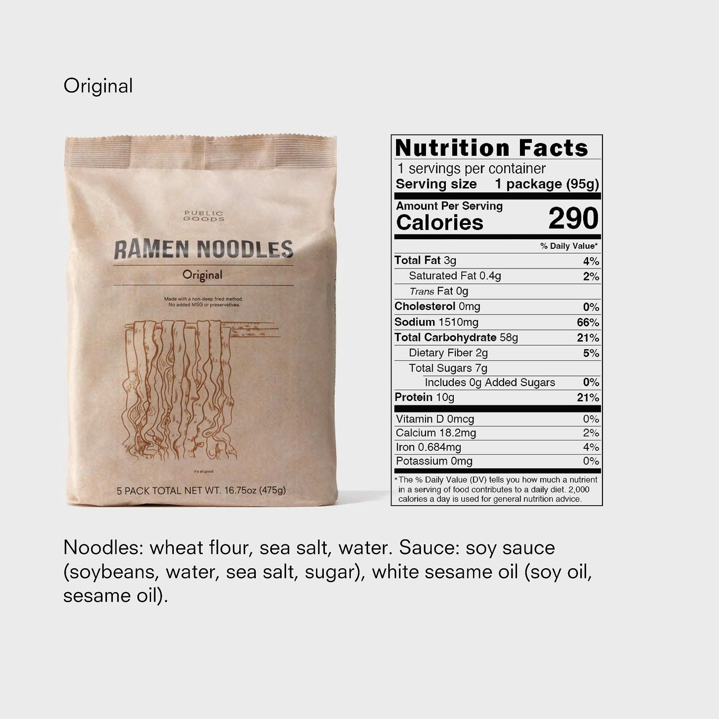 Public Goods Ramen Noodles | Brothless Vegan Noodle | All Natural Ingredients | Preservative Free | No Added Msg | Original (10