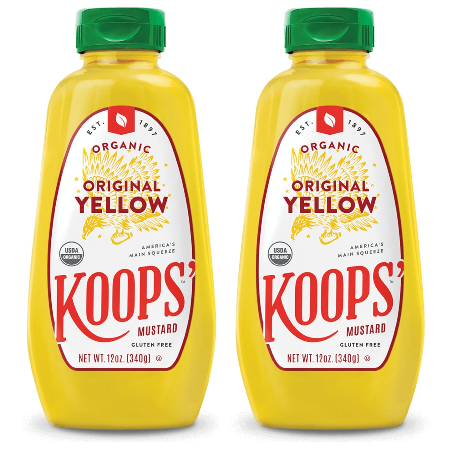 KOOPS Organic Yellow Mustard - Gourmet, Gluten-Free, Kosher, 12 Oz, Pack of 2