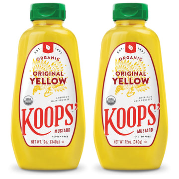 KOOPS Organic Yellow Mustard - Gourmet, Gluten-Free, Kosher, 12 Oz, Pack of 2
