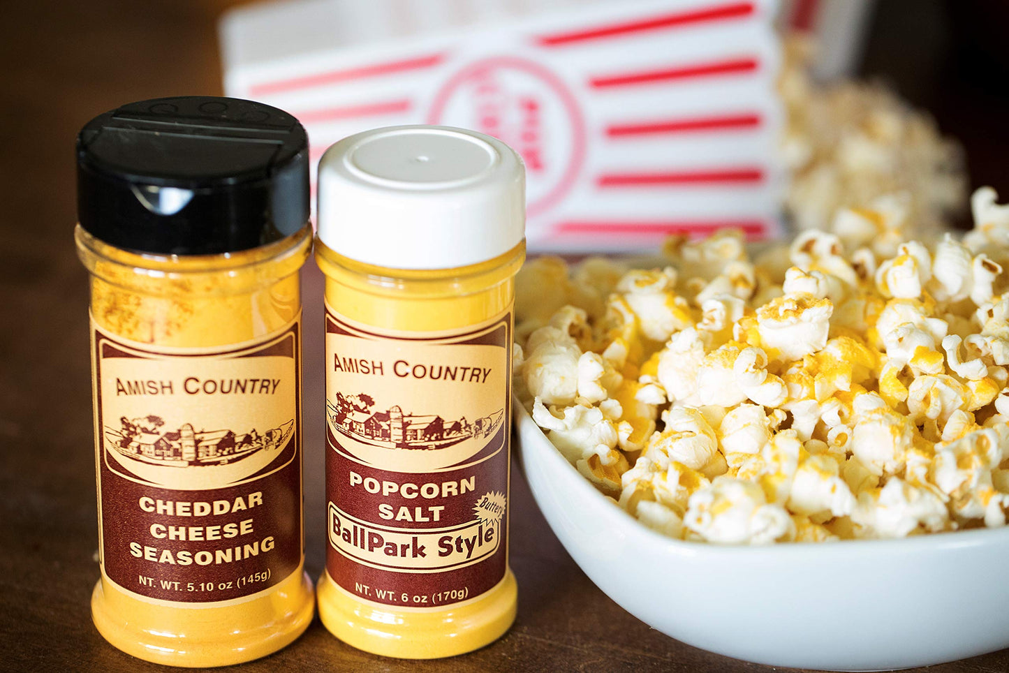 Amish Country Popcorn | Seasoning Variety Pack | BallPark Style ButterSalt - 5.5 oz & Cheddar Cheese - 4.7 oz Popcorn Seasoning