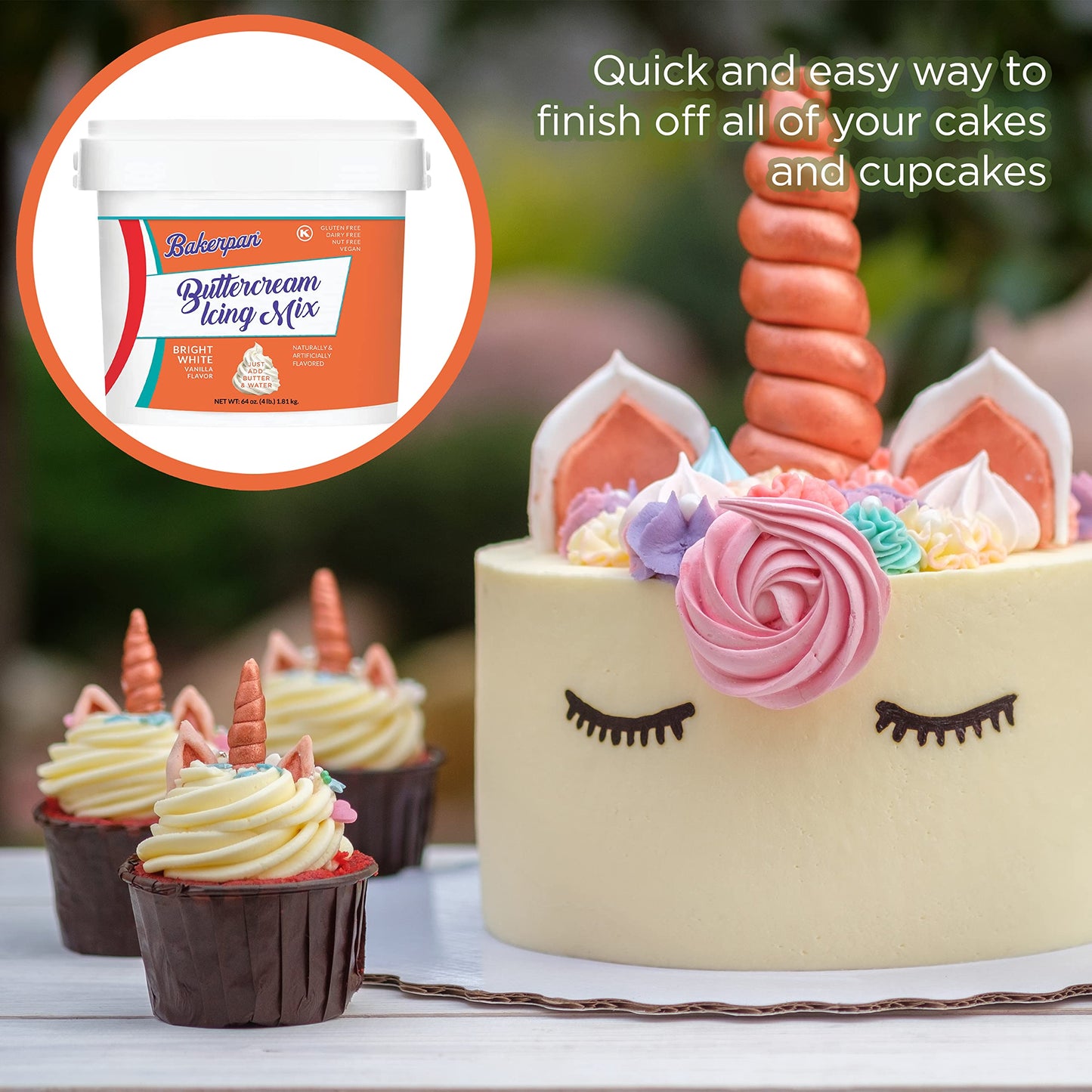 Bakerpan Buttercream Icing Mix for Cake Decorating, Vanilla Frosting, 4 Pound, White