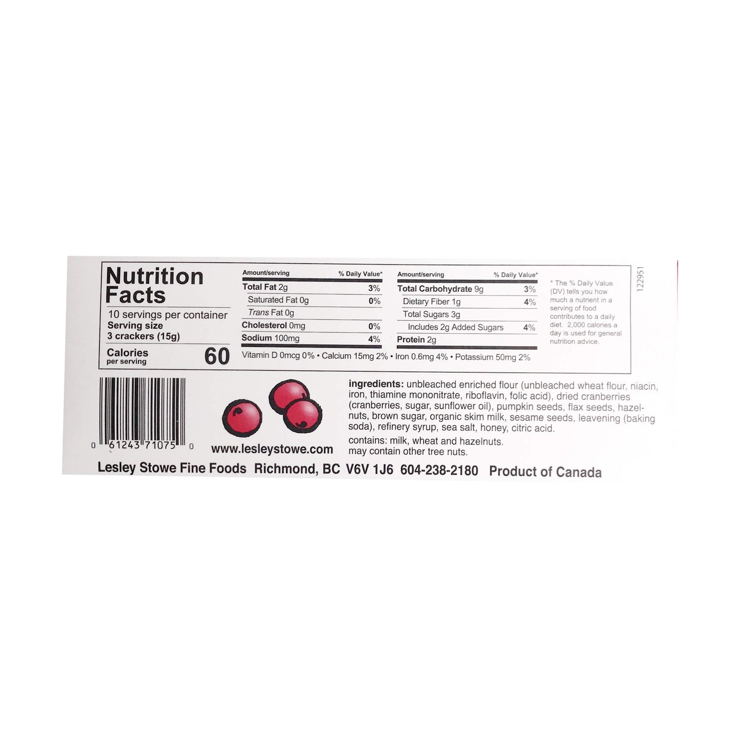 Lesley Stowe Raincoast Crisps Cranberry And Hazelnut Flavor, Non Gmo, 5.3 Ounce (Pack Of 12)