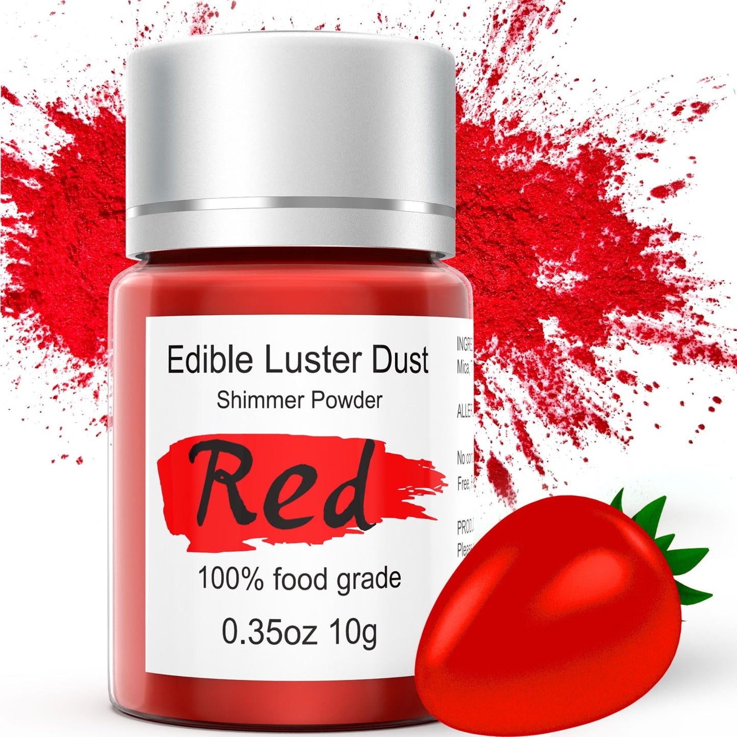 Edible Red Luster Dust For Cake Decorating - 0.35Oz Colaele Gold Shimmering Edible Glitter Dust For Chocolates, Metallic Food Co
