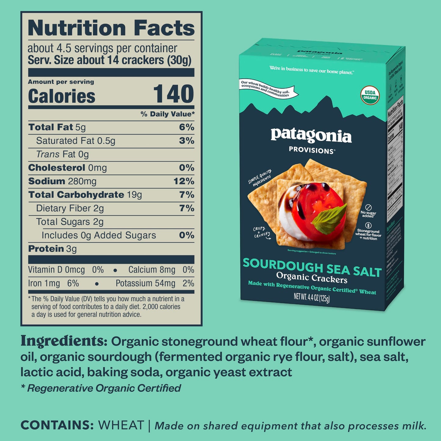 Patagonia Provisions - Sourdough Sea Salt - Certified Organic Crackers - Non-GMO, Plant-Based, No Added Sugar