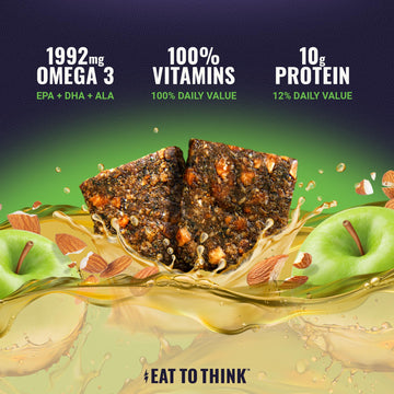 Braincare Omega 3 Fig Bars, Apple Almond Crisp, Gluten-Free, 8 Count, 1,992mg Omega-3 Oil, High-Protein Snack