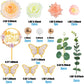 28Pcs Flower Cake Topper 3D Butterfly Acrylic Happy Birthday Cake Toppers Artificial Carnation Rose Flowers Eucalyptus Leaves Ca