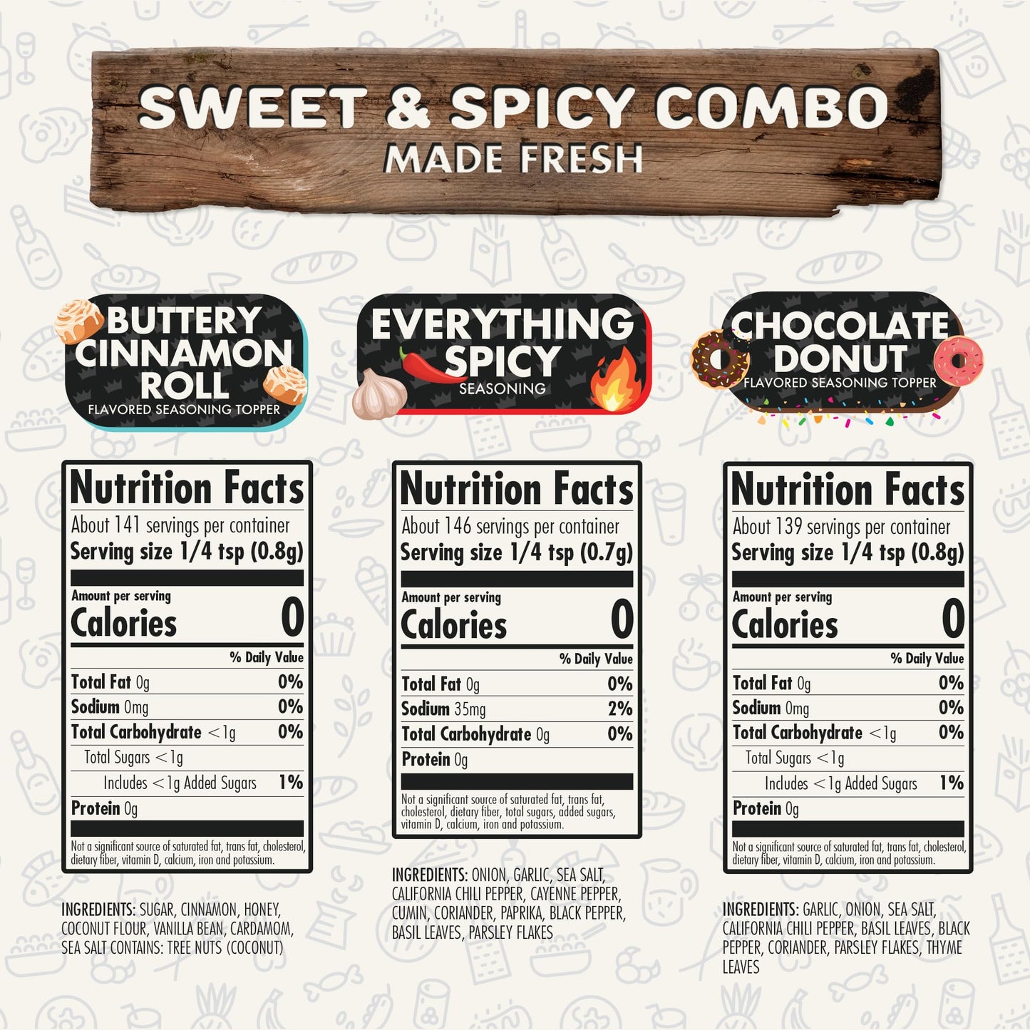 Flavor God Sweet & Spicy Combo Pack - 3 All Natural Spice Blends - Large Size - Perfect for Seasoning and Toppers