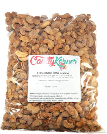 Sconza Butter Toffee Cashews - Cashews Covered In Butter Toffee 3 Pound ( 48 Ounce ) By Candykorner