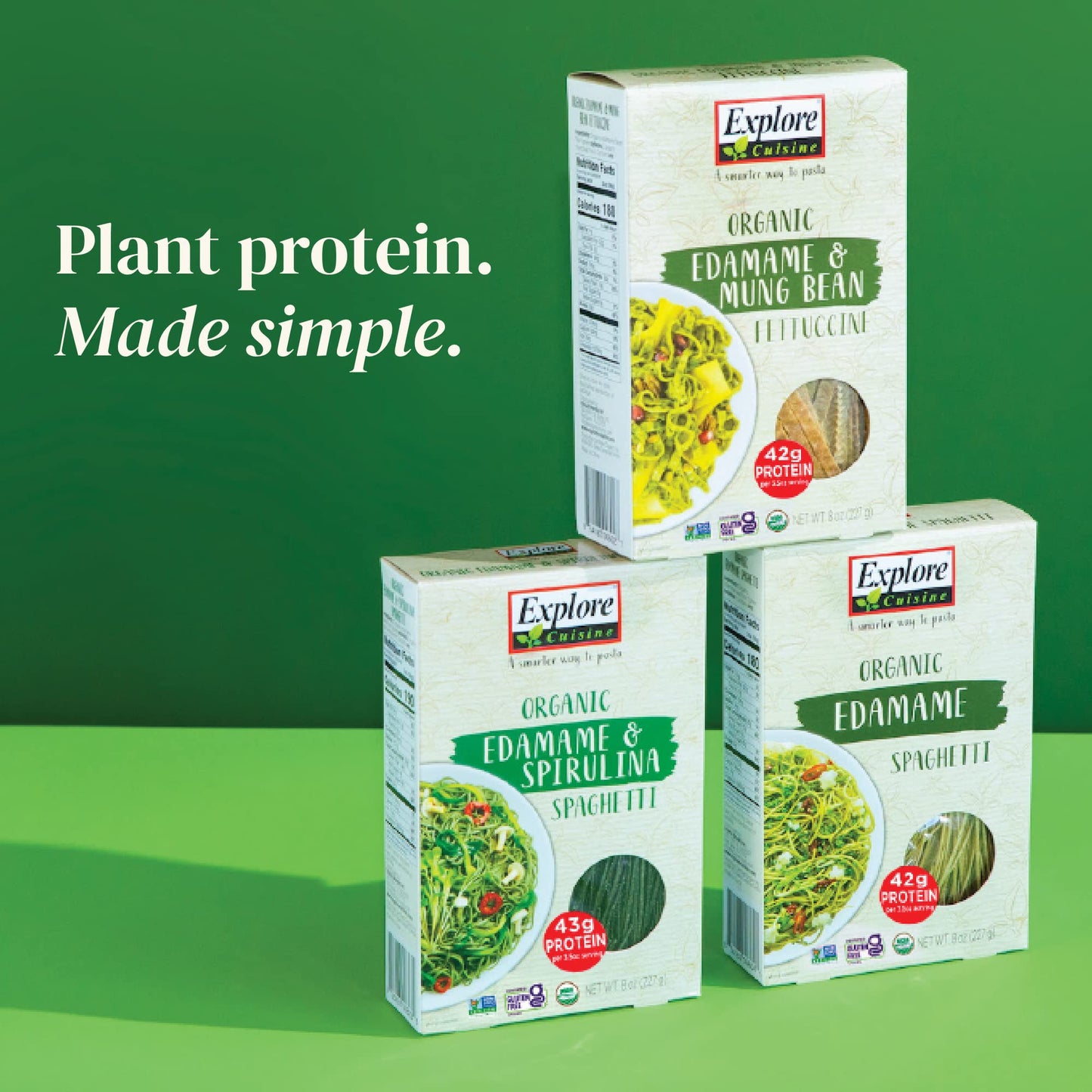 Explore Cuisine Organic Edamame Spaghetti - 8 oz - Easy-to-Make Pasta - High in Plant-Based Protein - Non-GMO, Gluten Free, Vega