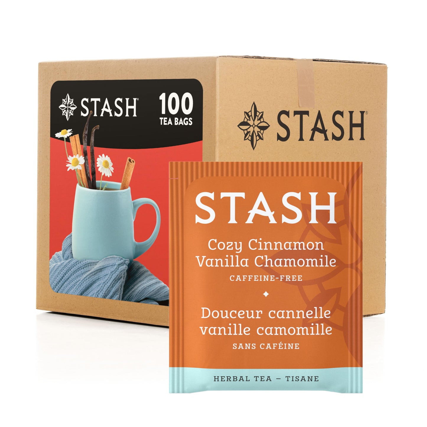 Stash Tea Cozy Cinnamon Vanilla Herbal Tea, Caffeine Free, Non-GMO, 100 Count Bulk Packaging, Model wx-uj-1992