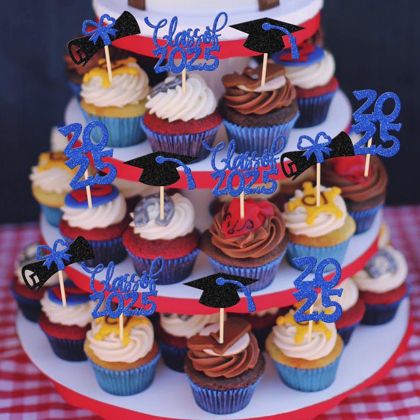 24 Pcs 2025 Graduation Theme Cupcake Toppers Glitter Class Of 2025 Diploma Congrats 2025 Graduation Cap Cupcake Picks For 2025 G