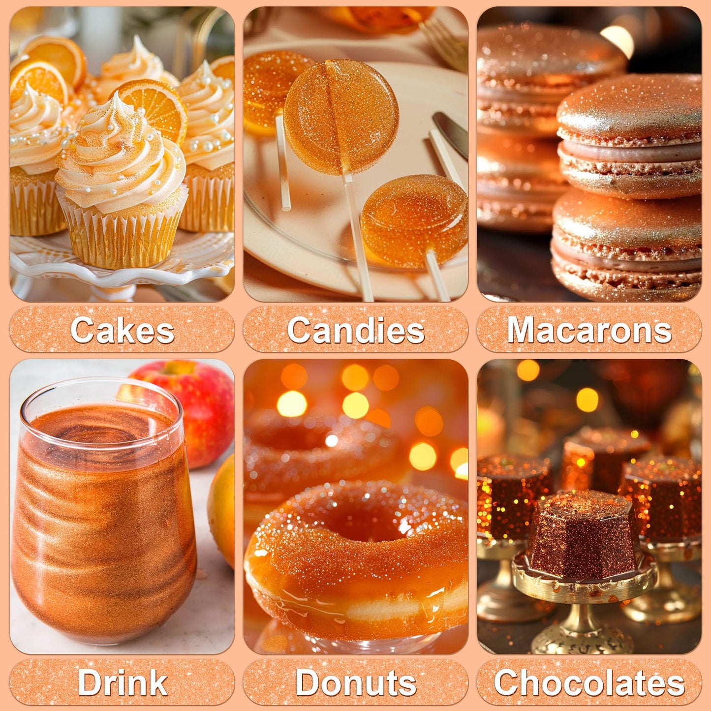 Orange Edible Glitter - 5G Food Grade Cake Decorating Shimmering Glitter, Edible Sprinkle Luster Dust For Drinks, Chocolates, Fo