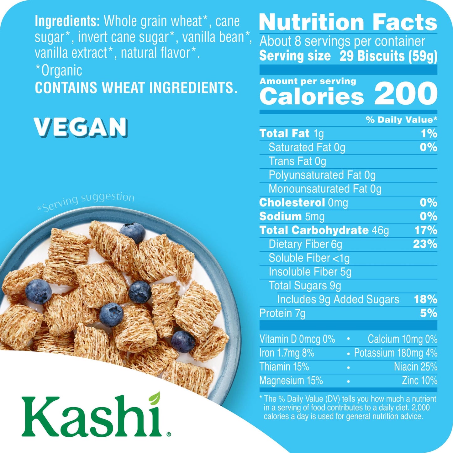 Kashi Breakfast Cereal  Organic  Fiber Cereal  Island Vanilla  18oz Box (1 Box)