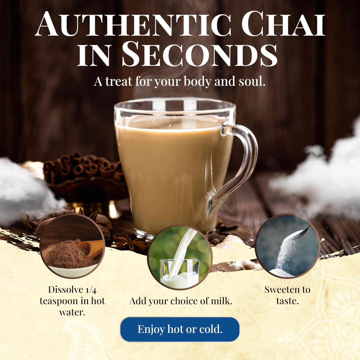 Blue Lotus Chai Tea - Organic Masala Chai Powder, 2 oz - Instant Spiced Tea, Makes 65 Cups, Gluten-Free Indian Beverage