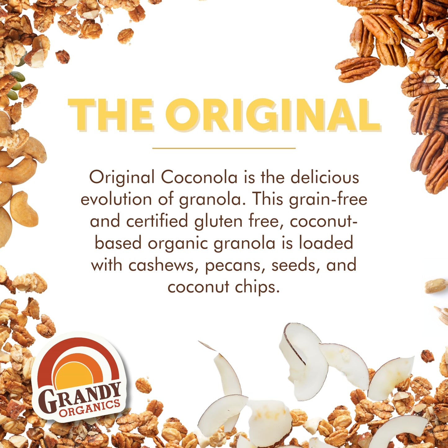 Grandy Organics Coconola Granola Variety Flavors, Original, Chocolate & Peanut Butter, Certified Organic Granola, Gluten Free, G