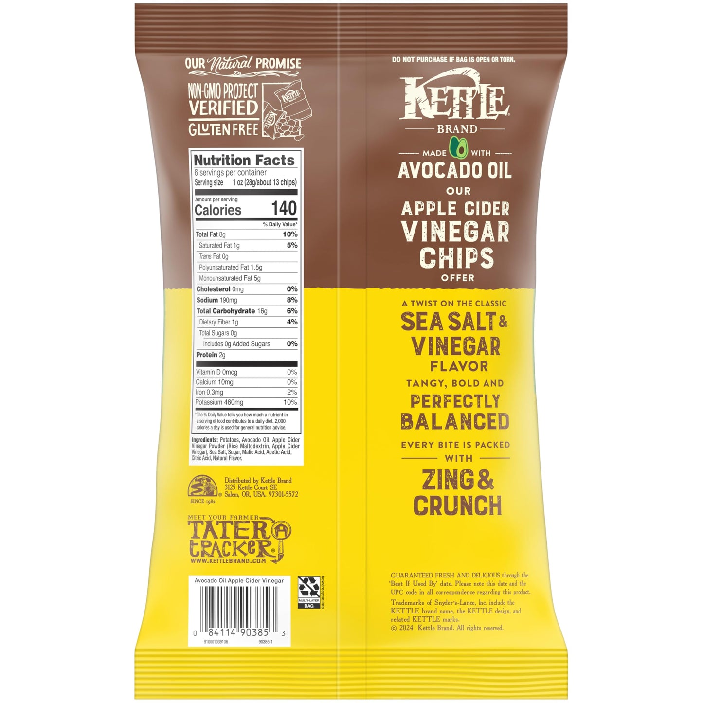 Kettle Brand Made with Avocado Oil Apple Cider Vinegar Chips  6 Oz Bag