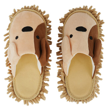 Frjjthchy Cartoon Dog Mop Slippers Microfiber Clean Dusting Slippers Detachable Mopping Shoes For Office Home Room (Khaki)